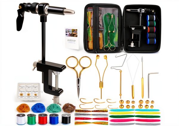 QualyQualy Fly Tying Kit 88PCS with Rotary Vise and Travel Case-0