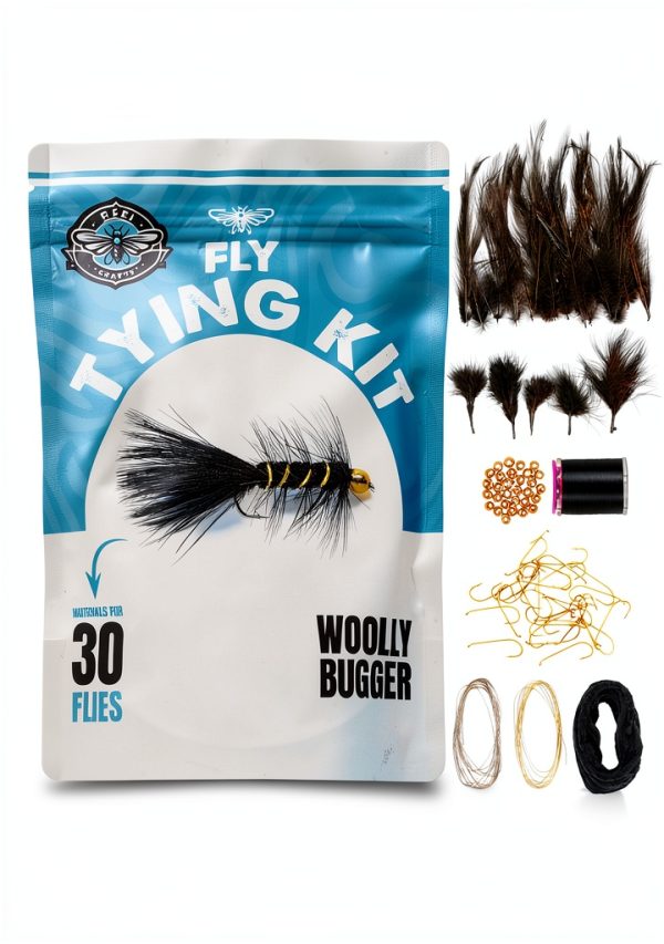 Reel Crafts Fly Tying Kit Wooly Bugger Small Black 30‑Piece Set-0