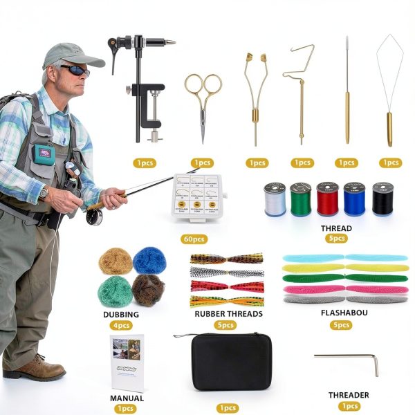 QualyQualy Fly Tying Kit 88PCS with Rotary Vise and Travel Case-1