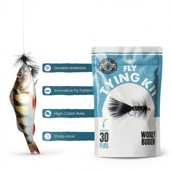 Reel Crafts Fly Tying Kit Wooly Bugger Small Black 30‑Piece Set-5