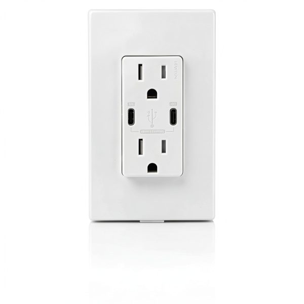 Leviton 30W (6A) USB Dual Type-C/C Power Delivery In-Wall Charger with 15A Tamper-Resistant Outlet, USB Charger for Smartphones, Tablets, Laptops, T5635-W, White-3