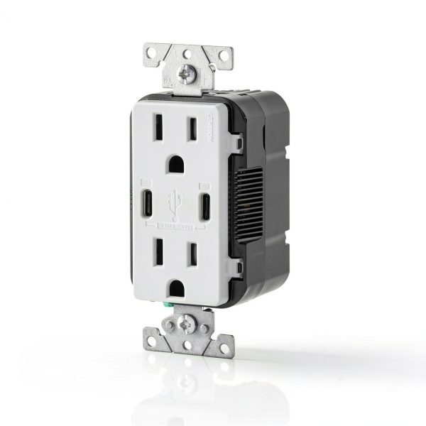 Leviton 30W (6A) USB Dual Type-C/C Power Delivery In-Wall Charger with 15A Tamper-Resistant Outlet, USB Charger for Smartphones, Tablets, Laptops, T5635-W, White-5