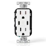 Leviton 30W (6A) USB Dual Type-C/C Power Delivery In-Wall Charger with 15A Tamper-Resistant Outlet, USB Charger for Smartphones, Tablets, Laptops, T5635-W, White-0