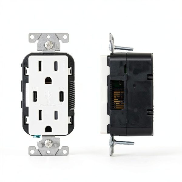 Leviton 30W (6A) USB Dual Type-C/C Power Delivery In-Wall Charger with 15A Tamper-Resistant Outlet, USB Charger for Smartphones, Tablets, Laptops, T5635-W, White-1
